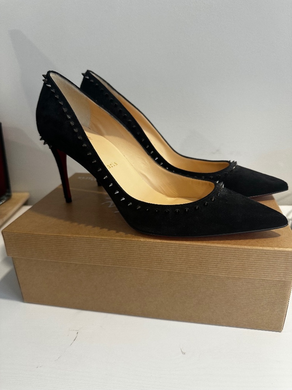 Christian Louboutin Anjalina Black Suede Spiked Pumps